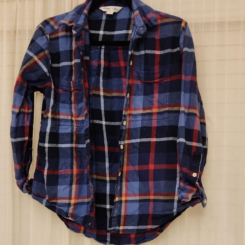 Old Navy Blue and Red Boyfriend Shirt